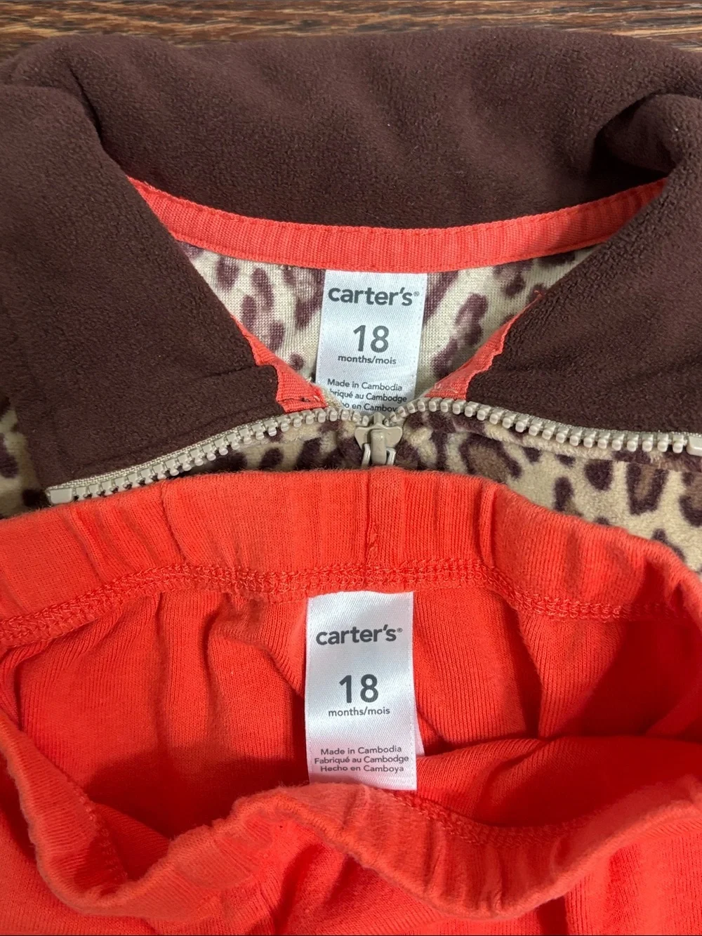 Carter's Leopard Print Zip Vest with Coral Pants Leggings Baby Girl Size 18 mo